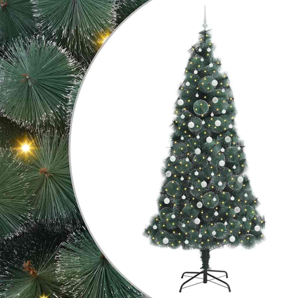 Produktbild för Konstgjord förbelyst julgran med bollsats Grön 240 cm PET