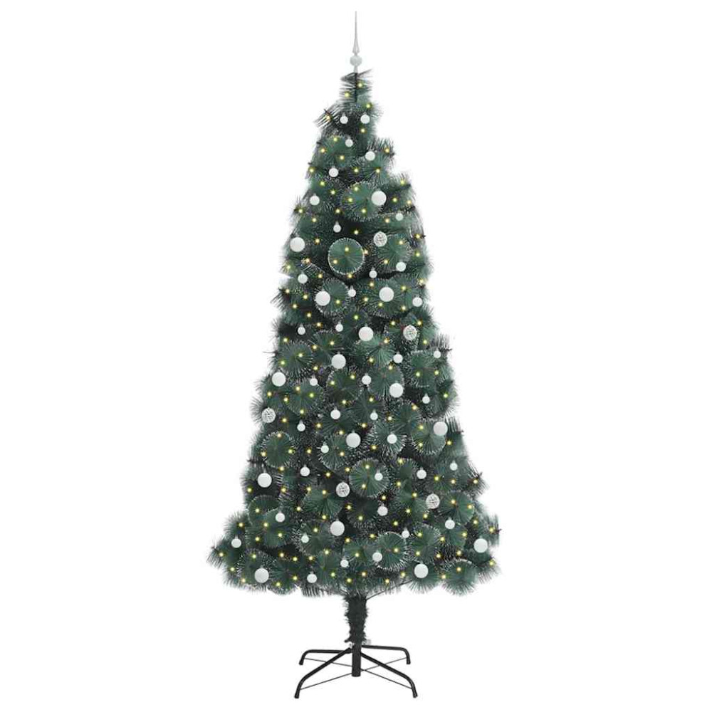 Produktbild för Konstgjord förbelyst julgran med bollsats Grön 240 cm PET