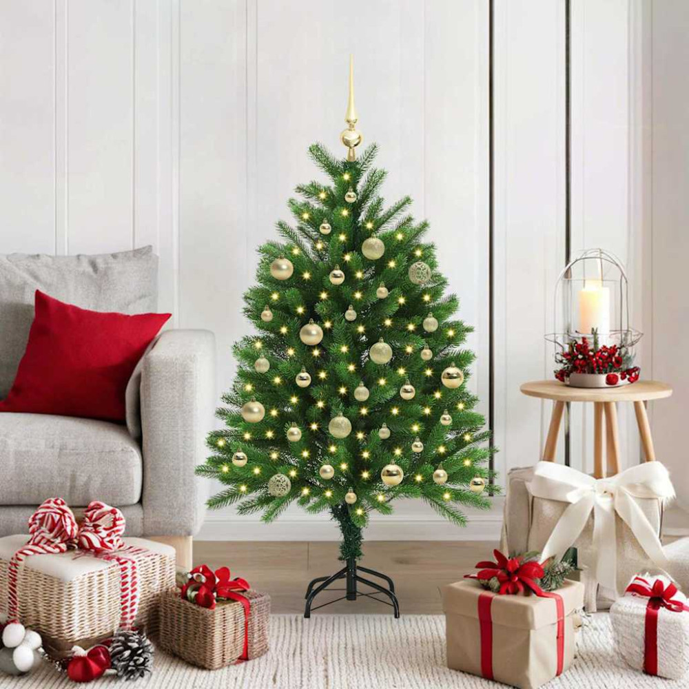 Produktbild för Julgran med 150 LED-lampor med stativ Grön 120 cm PE