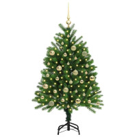 Produktbild för Julgran med 150 LED-lampor med stativ Grön 120 cm PE