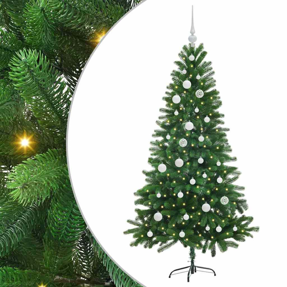 Produktbild för Julgran med 150 LED-lampor med stativ Grön 150 cm PE