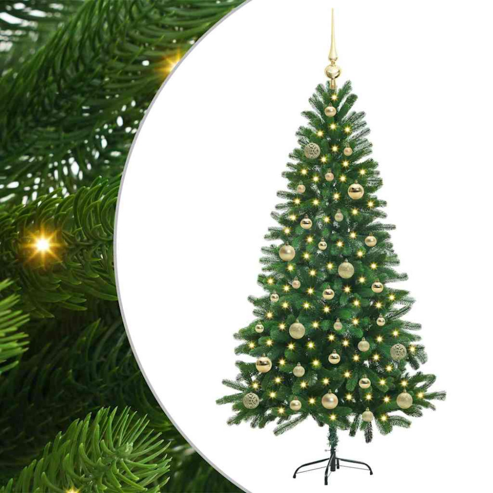 Produktbild för Julgran med 150 LED-lampor med stativ Grön 150 cm PE