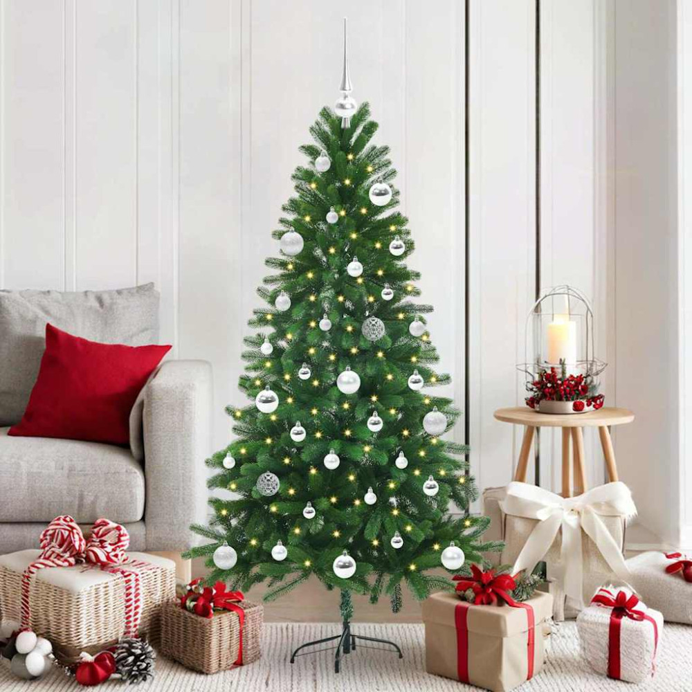 Produktbild för Julgran med 150 LED-lampor med stativ Grön 150 cm PE