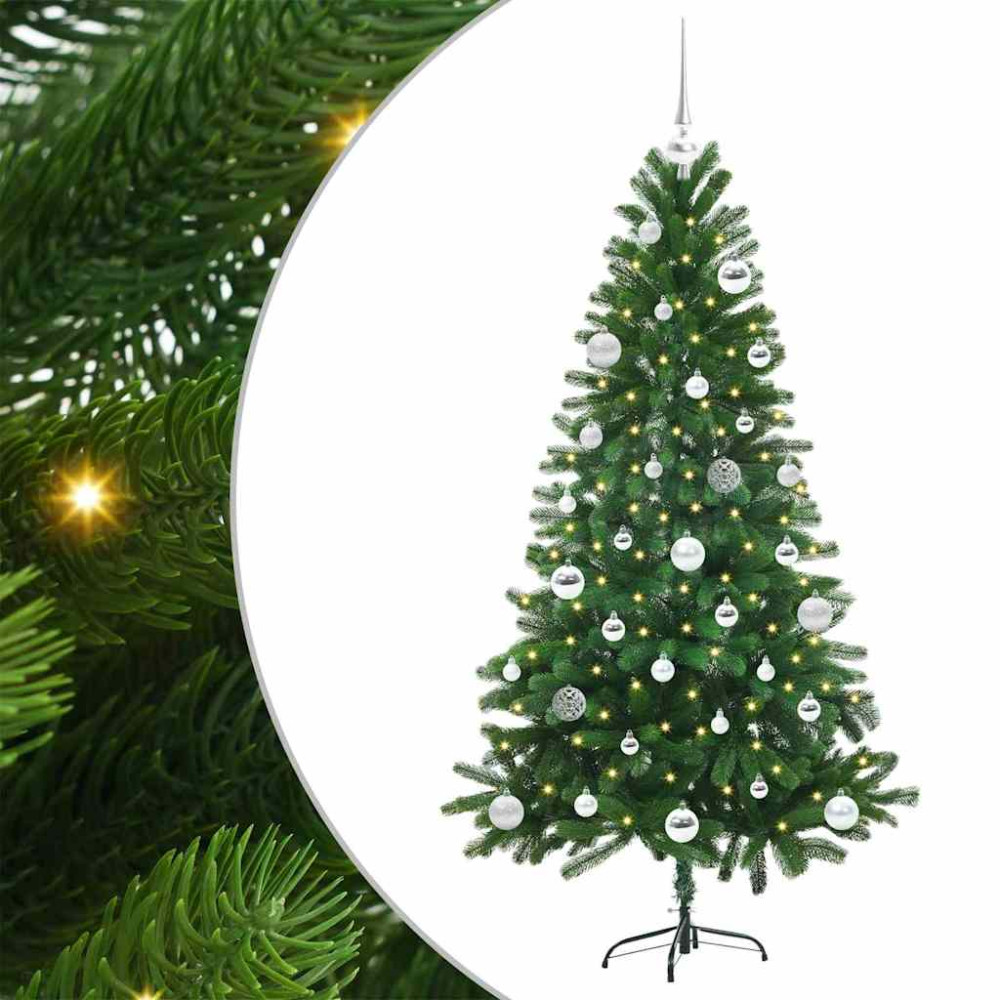 Produktbild för Julgran med 150 LED-lampor med stativ Grön 150 cm PE