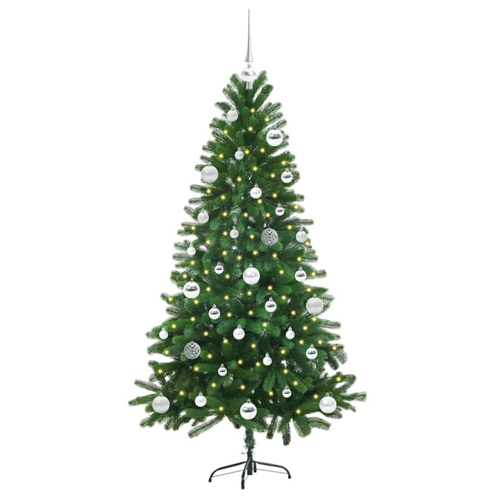 Produktbild för Julgran med 150 LED-lampor med stativ Grön 150 cm PE