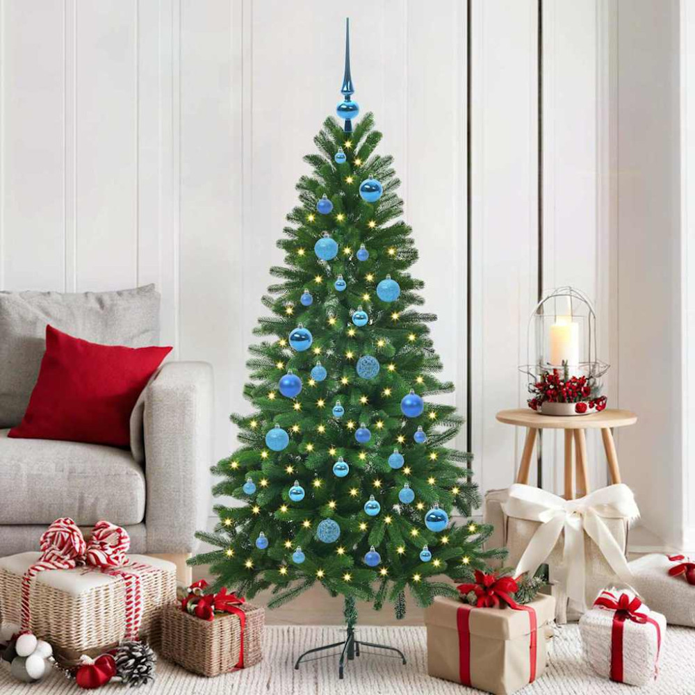 Produktbild för Julgran med 150 LED-lampor med stativ Grön 150 cm PE