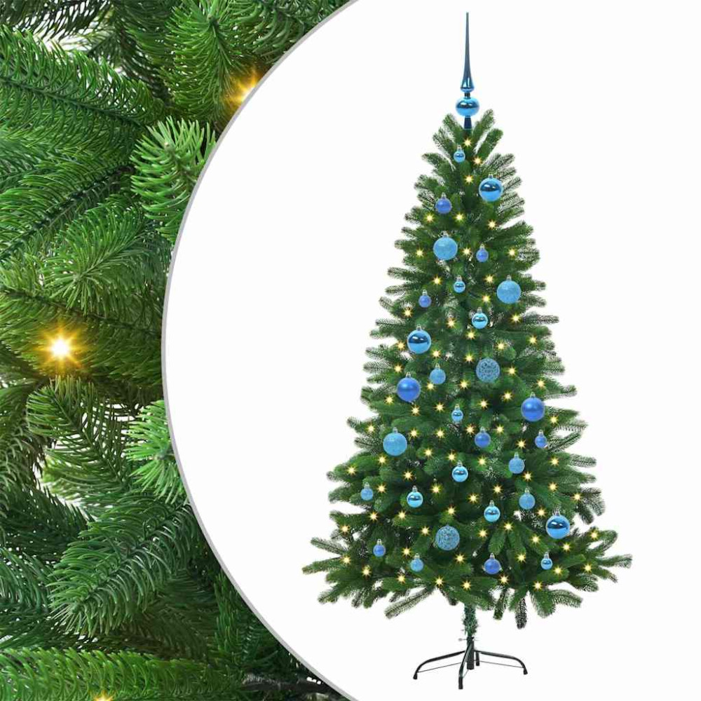 Produktbild för Julgran med 150 LED-lampor med stativ Grön 150 cm PE
