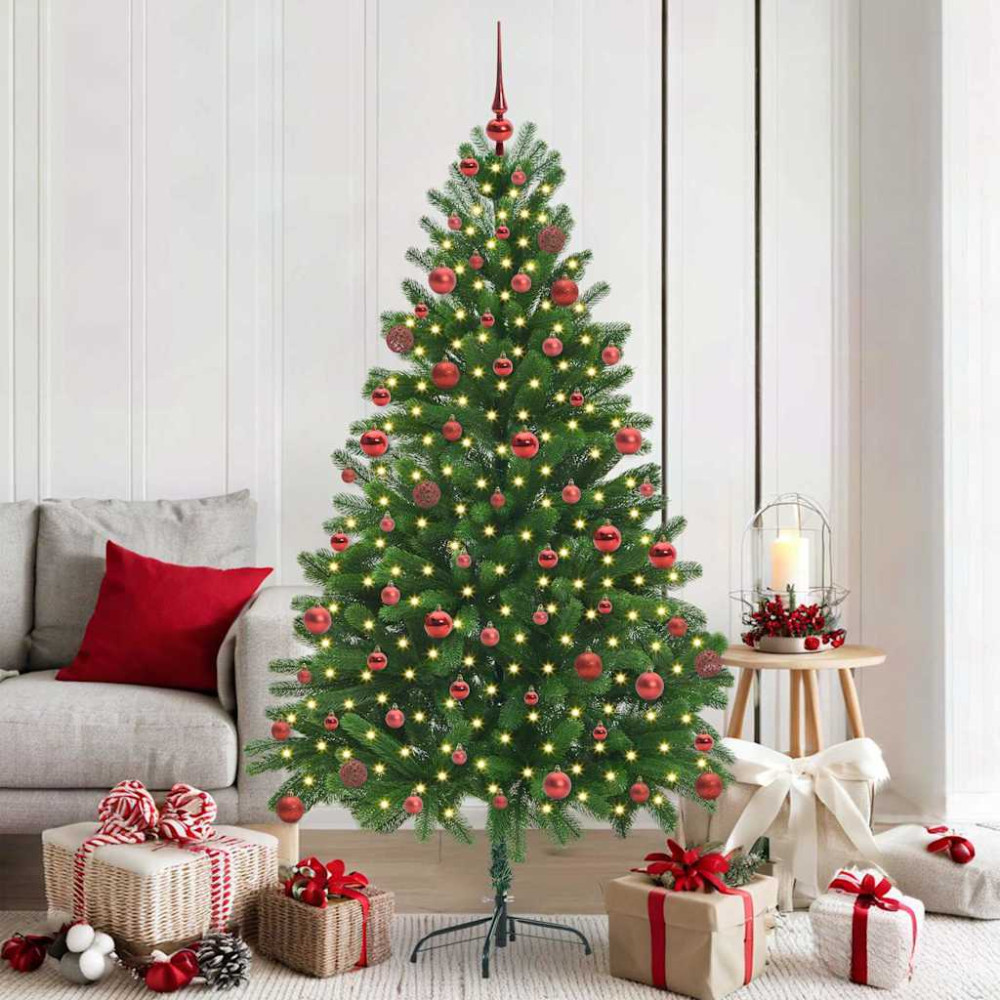 Produktbild för Julgran med 300 LED-lampor med stativ Grön 180 cm PE