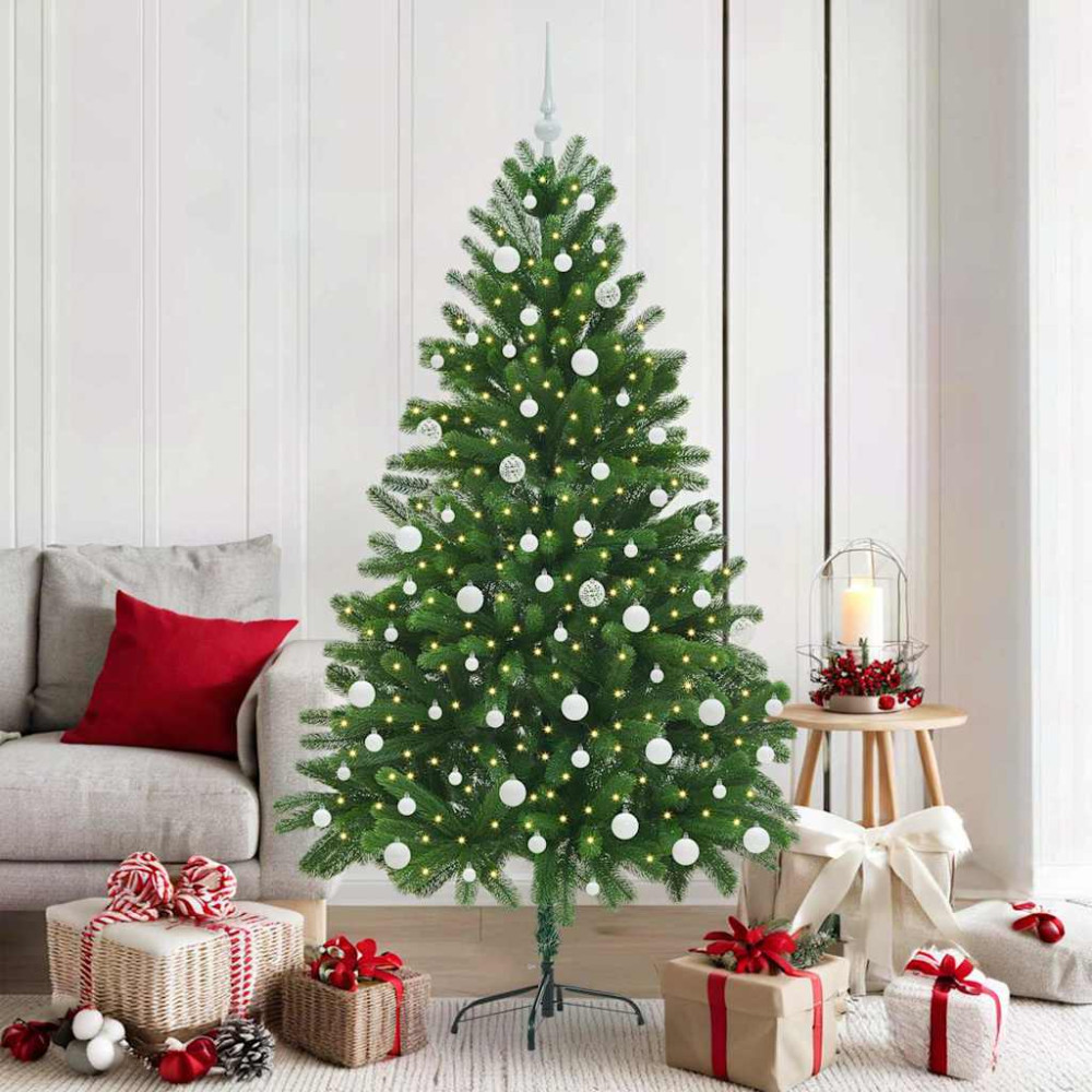 Produktbild för Julgran med 300 LED-lampor med stativ Grön 180 cm PE