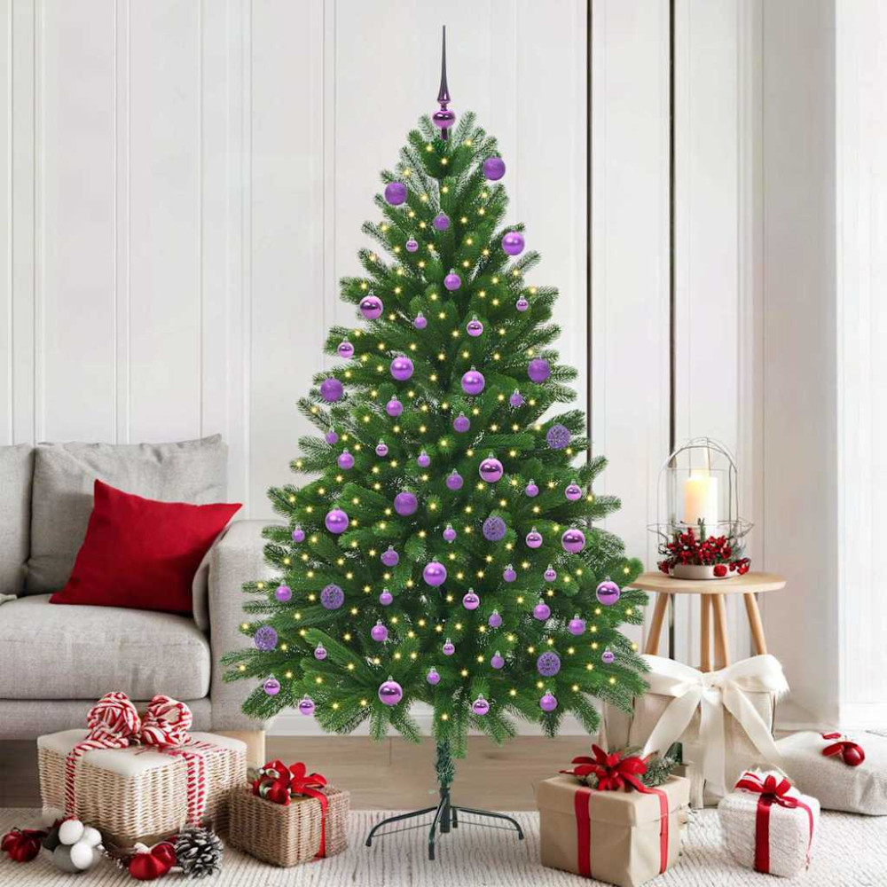 Produktbild för Julgran med 300 LED-lampor med stativ Grön 180 cm PE