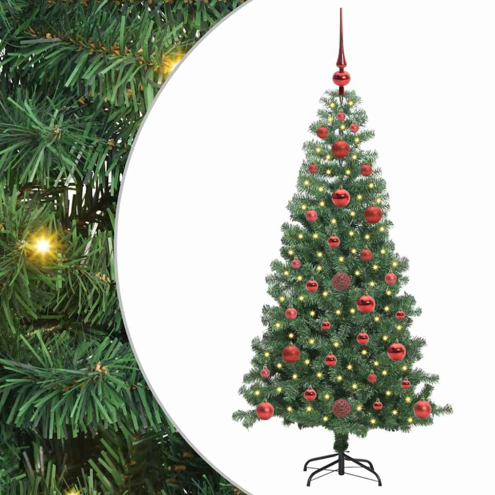 Produktbild för Julgran med 150 LED-lampor med stativ Grön 120 cm PVC