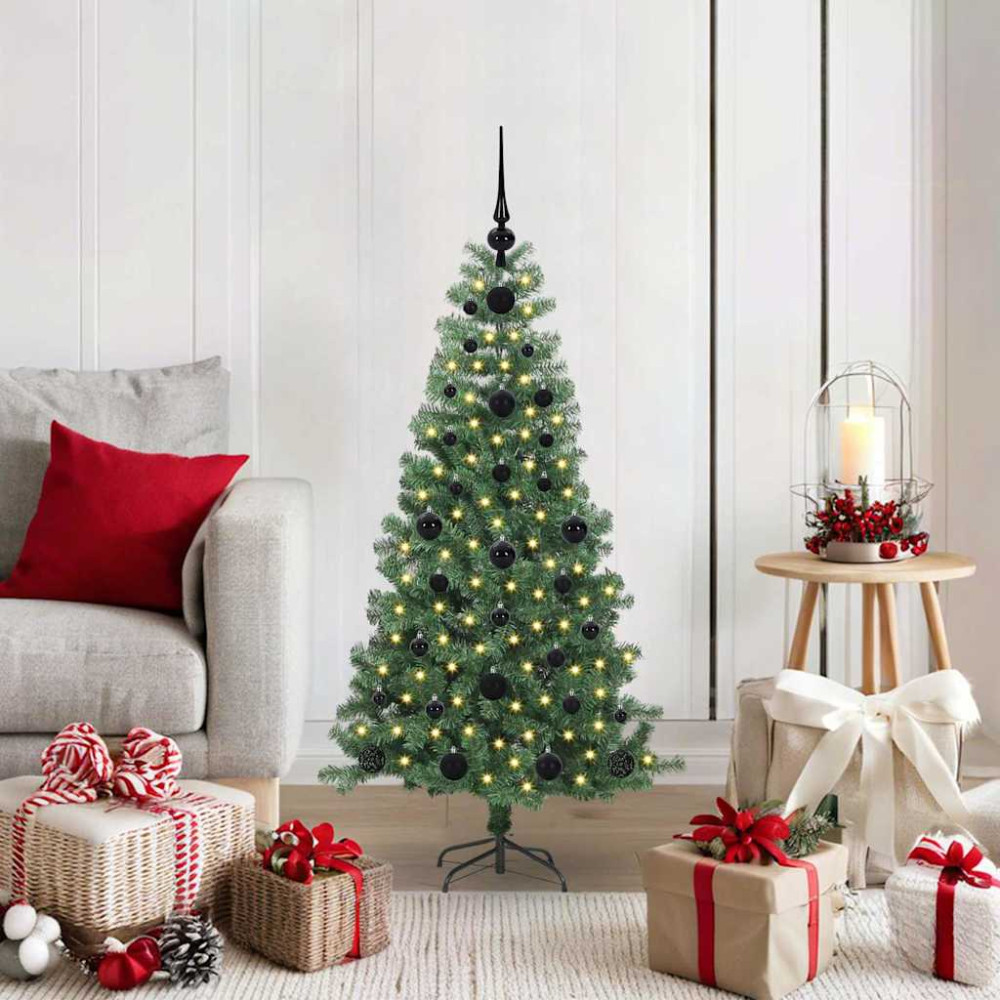 Produktbild för Julgran med 150 LED-lampor med stativ Grön 120 cm PVC