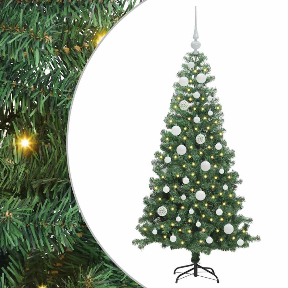 Produktbild för Julgran med 150 LED-lampor med stativ Grön 120 cm PVC