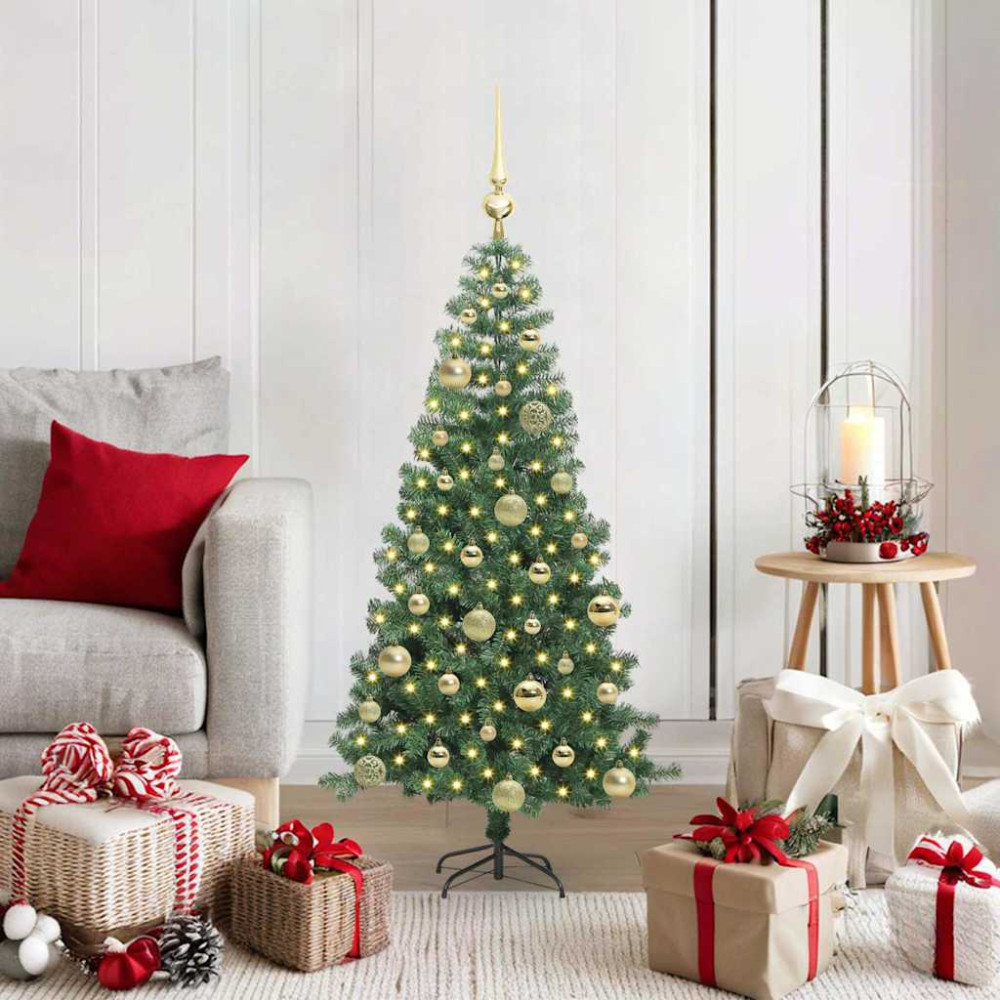 Produktbild för Julgran med 150 LED-lampor med stativ Grön 120 cm PVC