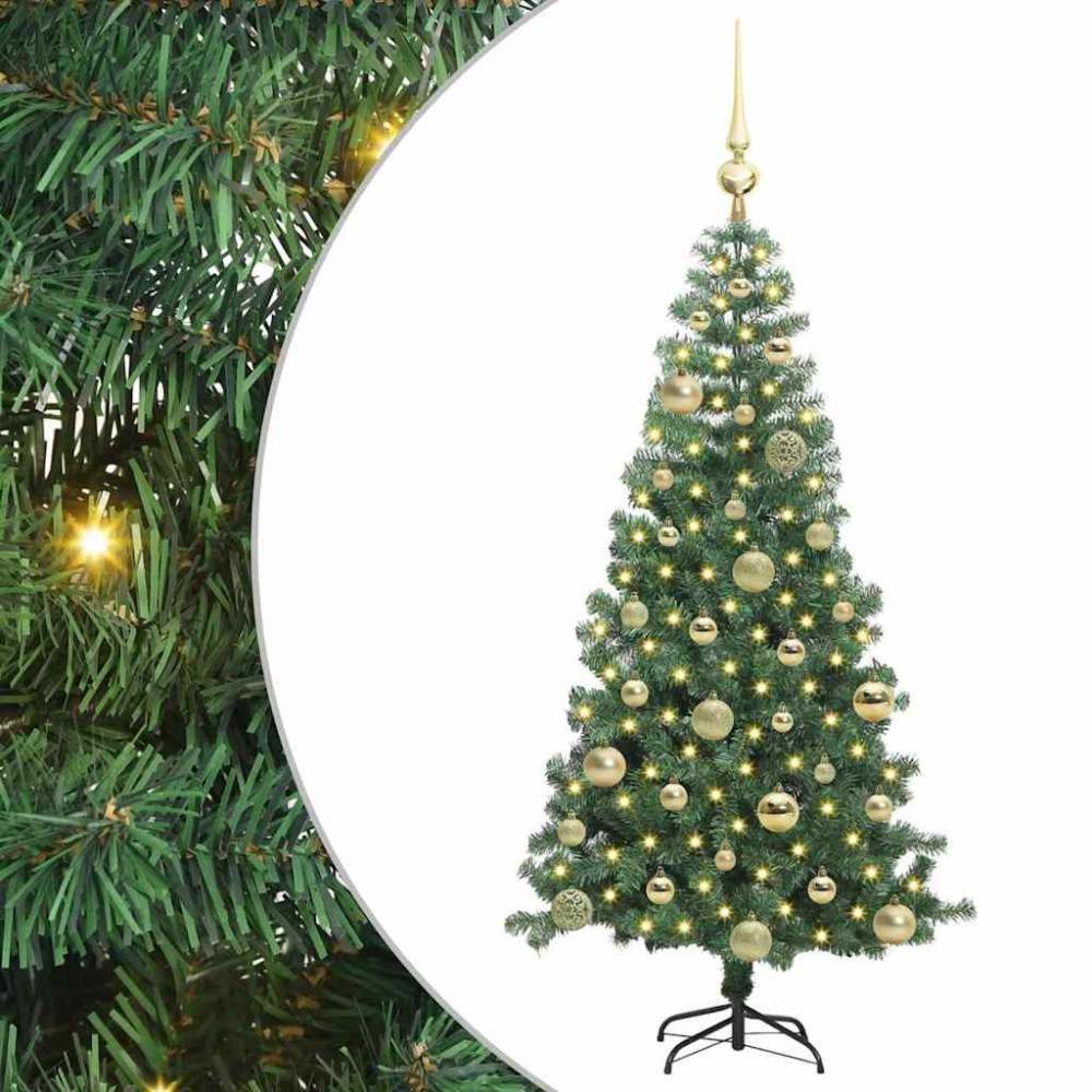 Produktbild för Julgran med 150 LED-lampor med stativ Grön 120 cm PVC