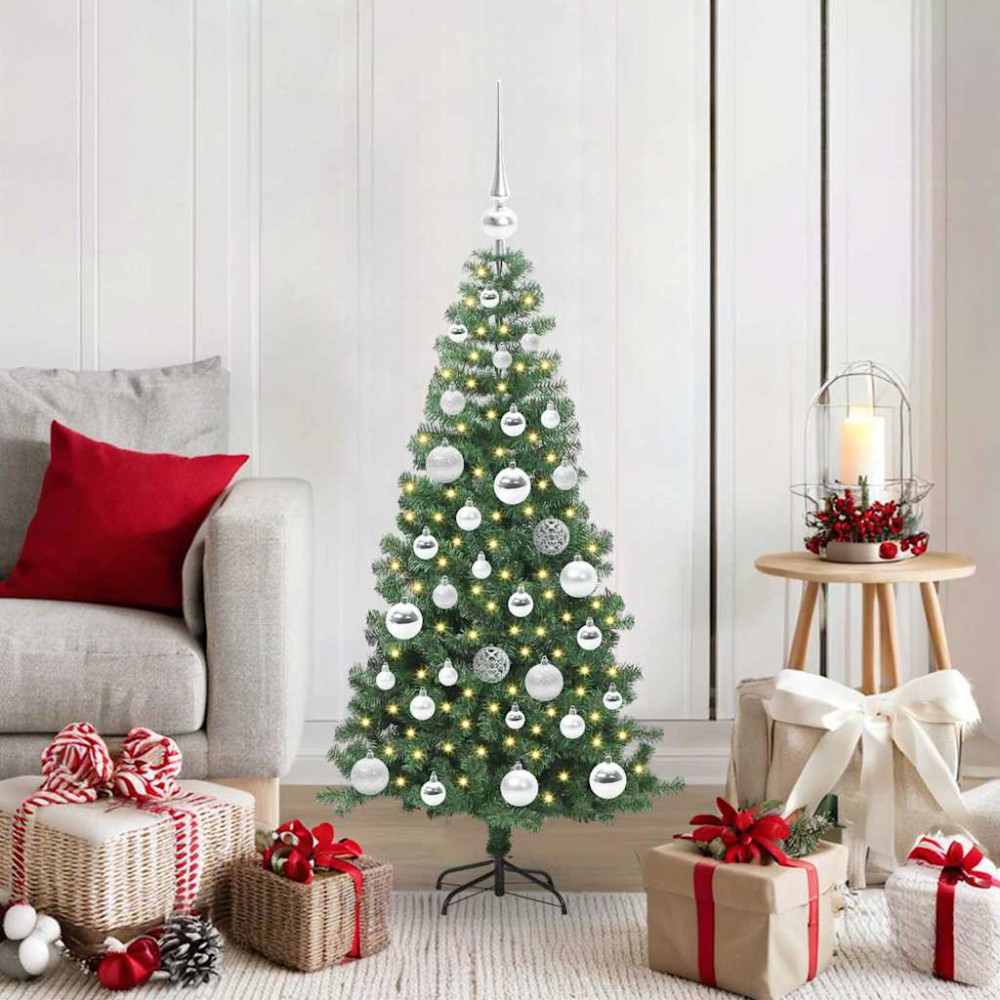 Produktbild för Julgran med 150 LED-lampor med stativ Grön 120 cm PVC