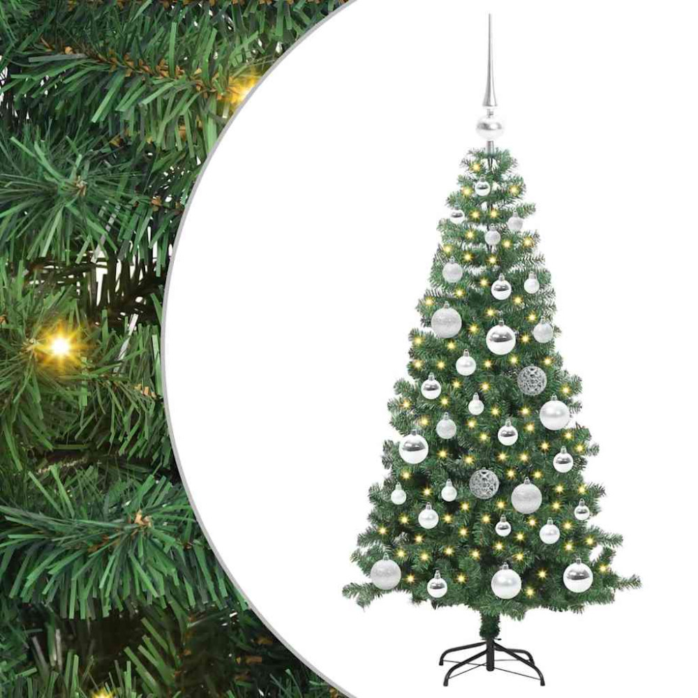 Produktbild för Julgran med 150 LED-lampor med stativ Grön 120 cm PVC