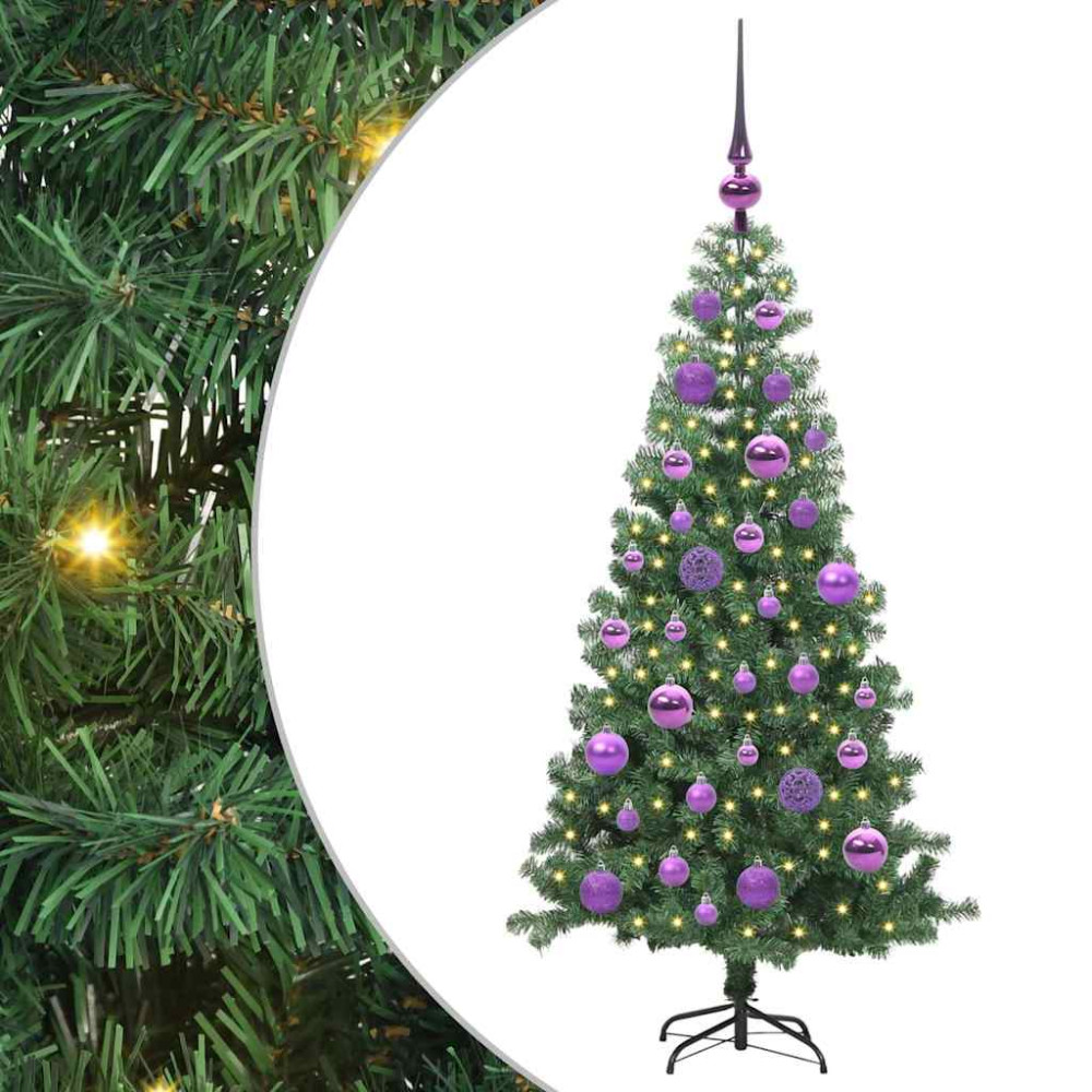 Produktbild för Julgran med 150 LED-lampor med stativ Grön 120 cm PVC