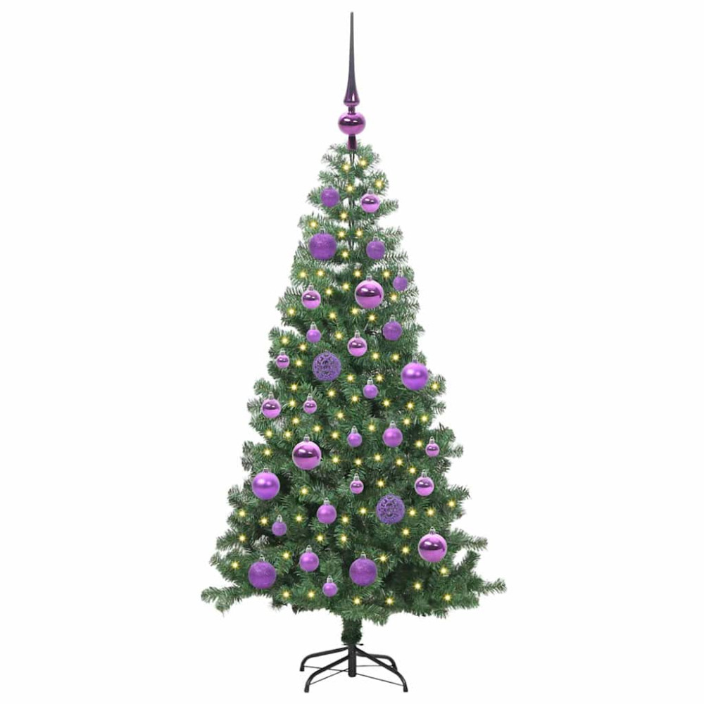 Produktbild för Julgran med 150 LED-lampor med stativ Grön 120 cm PVC