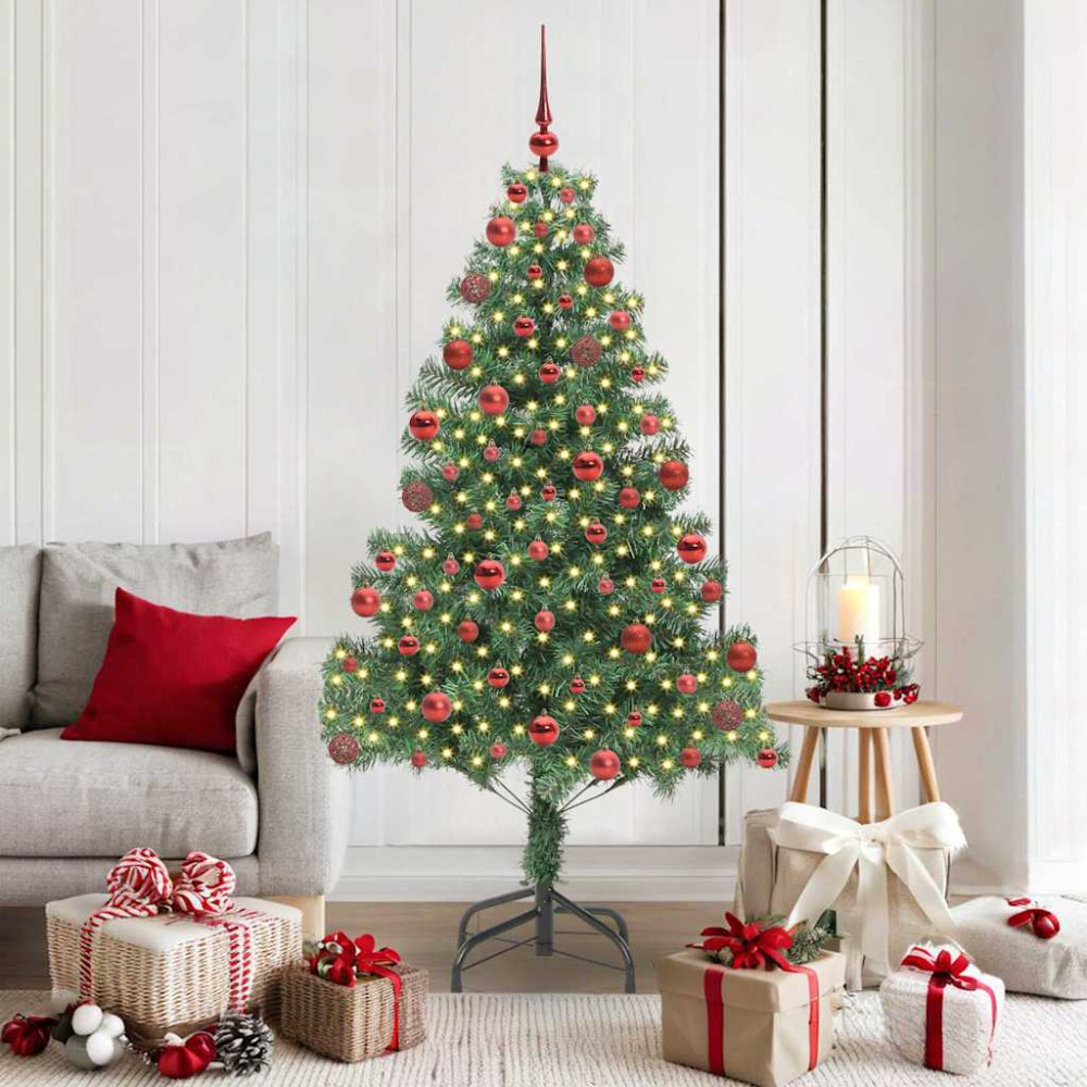Produktbild för Julgran med 300 LED-lampor med stativ Grön 180 cm PVC