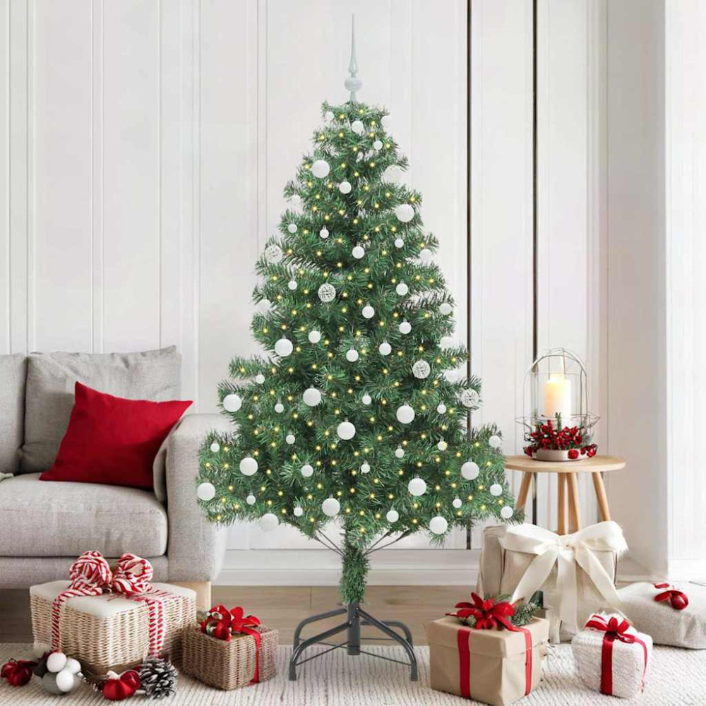 Produktbild för Julgran med 300 LED-lampor med stativ Grön 180 cm PVC