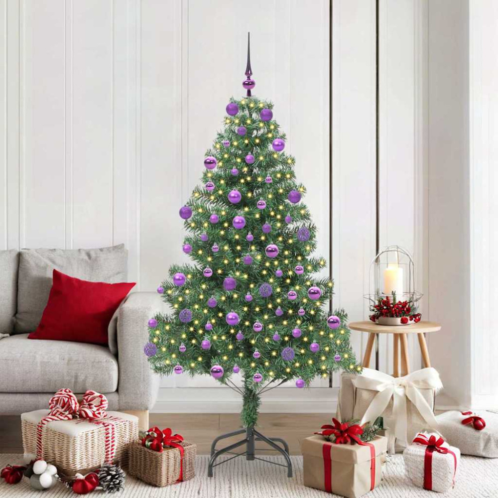 Produktbild för Julgran med 300 LED-lampor med stativ Grön 180 cm PVC