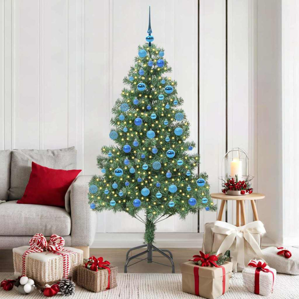 Produktbild för Julgran med 300 LED-lampor med stativ Grön 180 cm PVC