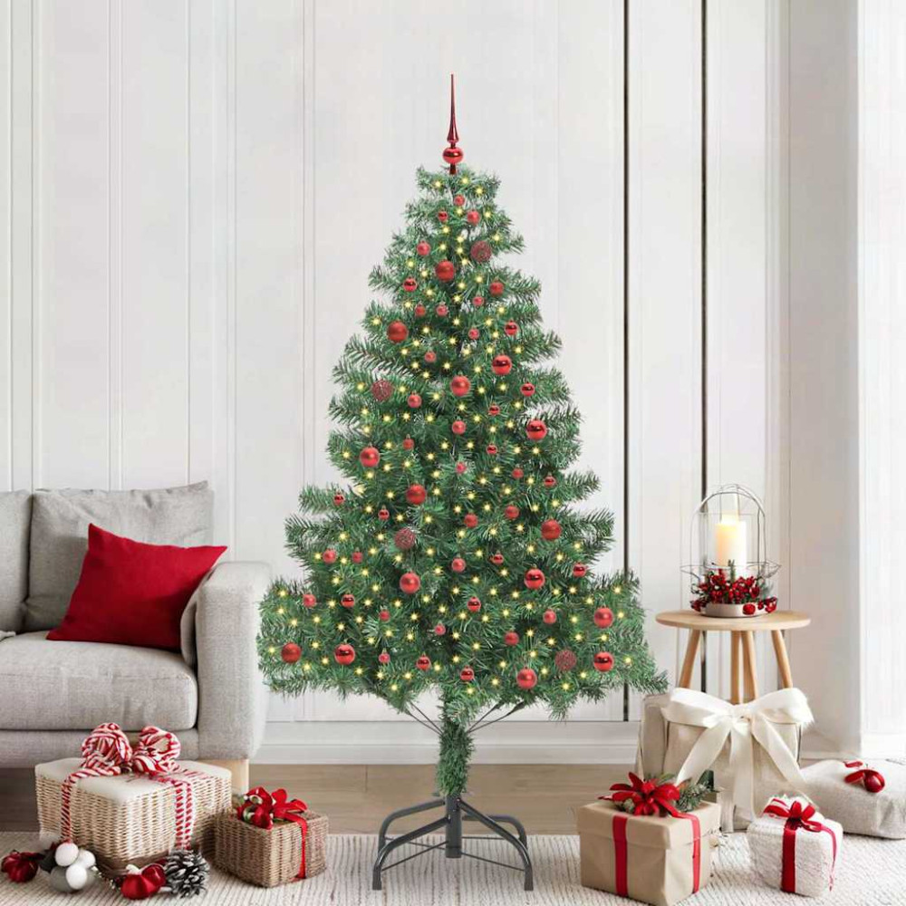 Produktbild för Julgran med 300 LED-lampor med stativ Grön 210 cm PVC