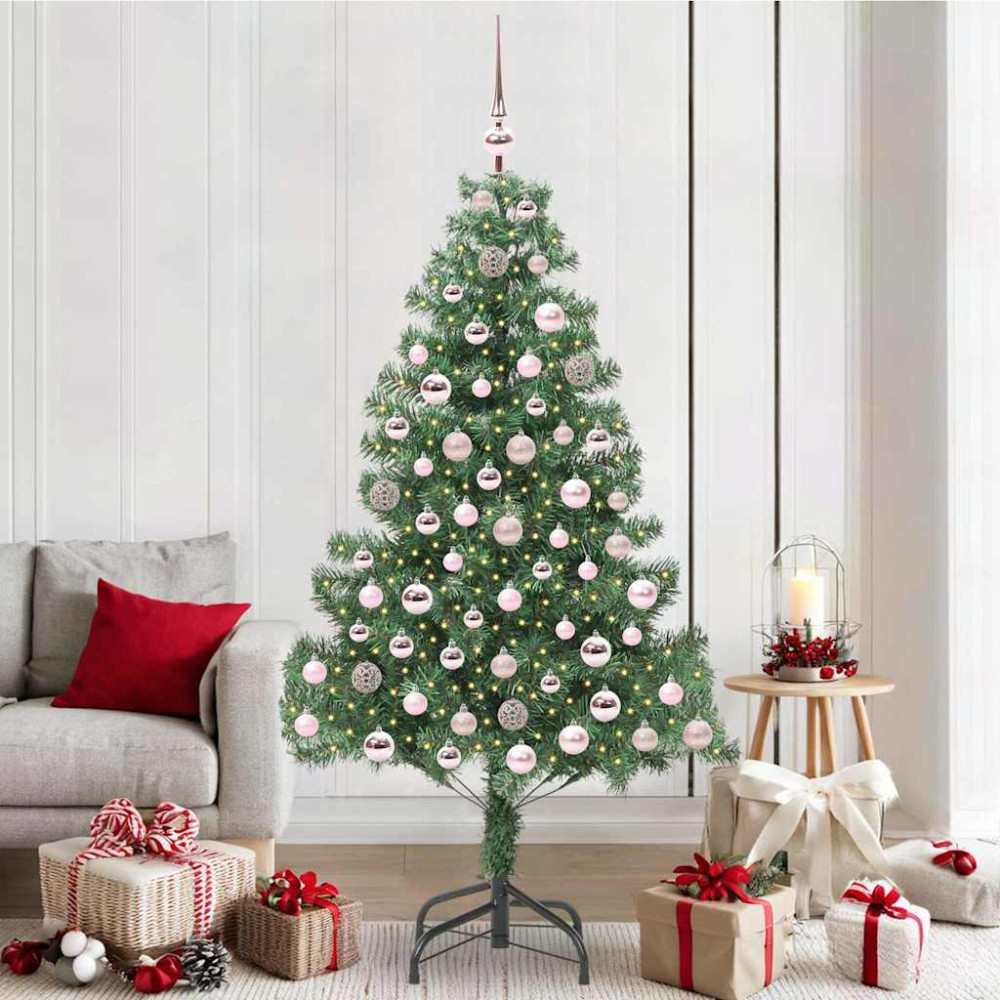 Produktbild för Julgran med 300 LED-lampor med stativ Grön 210 cm PVC