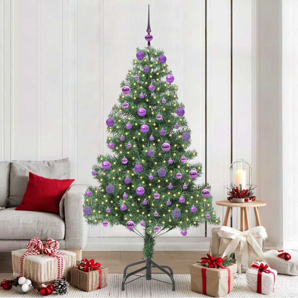 Produktbild för Julgran med 300 LED-lampor med stativ Grön 210 cm PVC