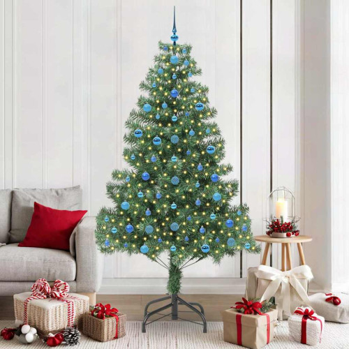 vidaXL Julgran med 300 LED-lampor med stativ Grön 210 cm PVC