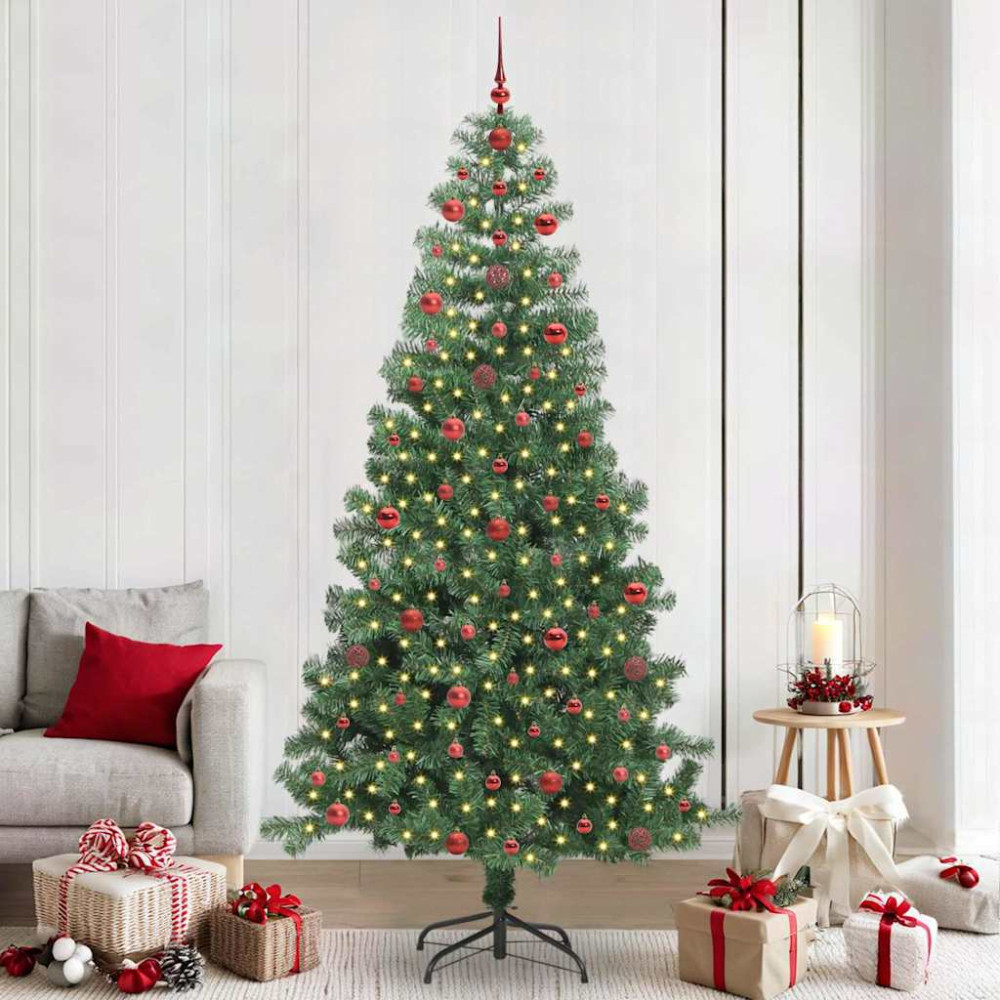 Produktbild för Julgran med 300 LED-lampor med stativ Grön 240 cm PVC