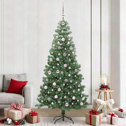 vidaXL Julgran med 300 LED-lampor med stativ Grön 240 cm PVC