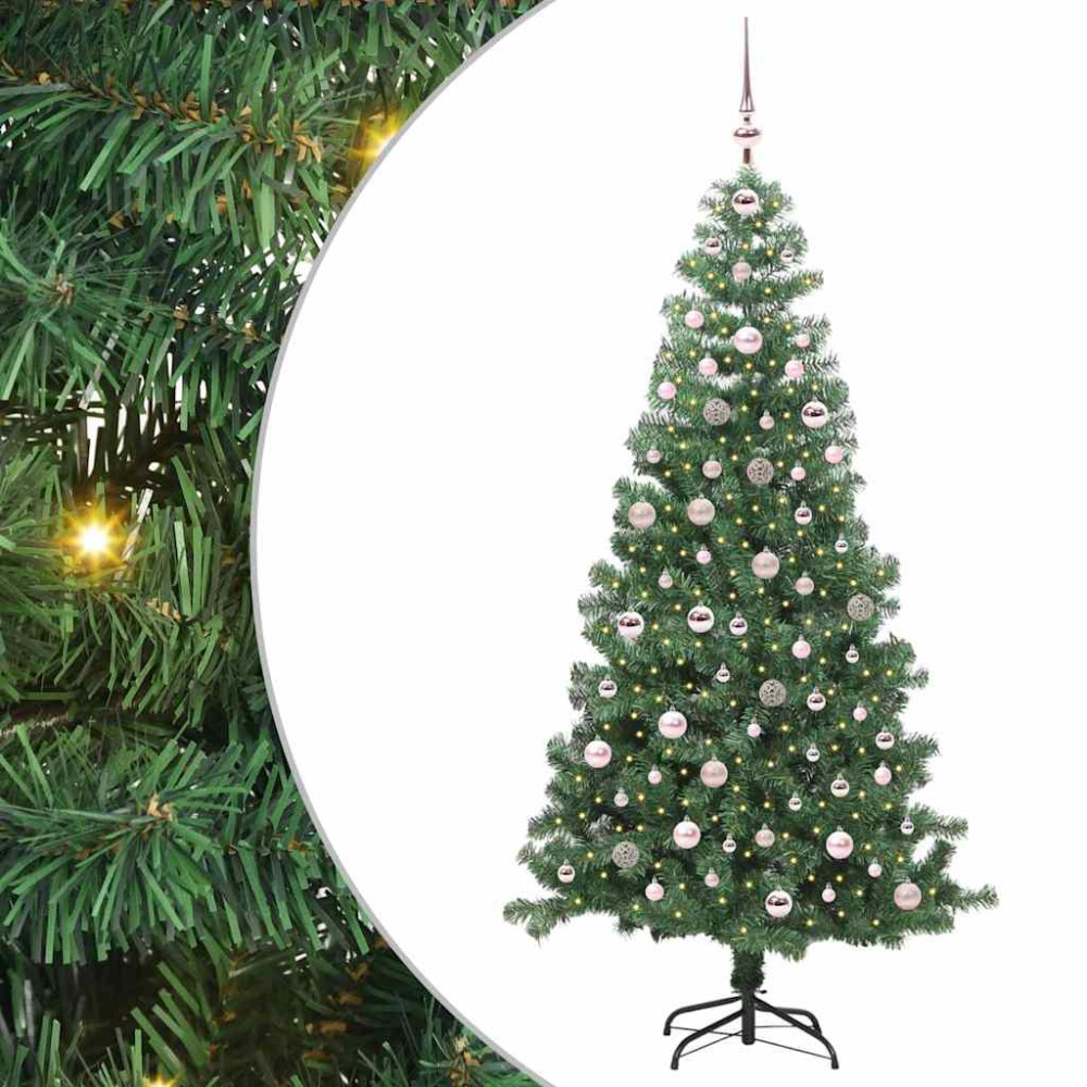 Produktbild för Julgran med 300 LED-lampor med stativ Grön 240 cm PVC