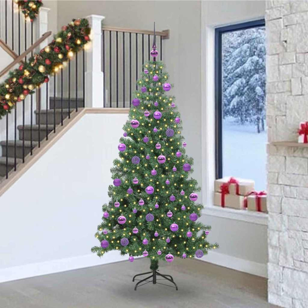 Produktbild för Julgran med 300 LED-lampor med stativ Grön 240 cm PVC
