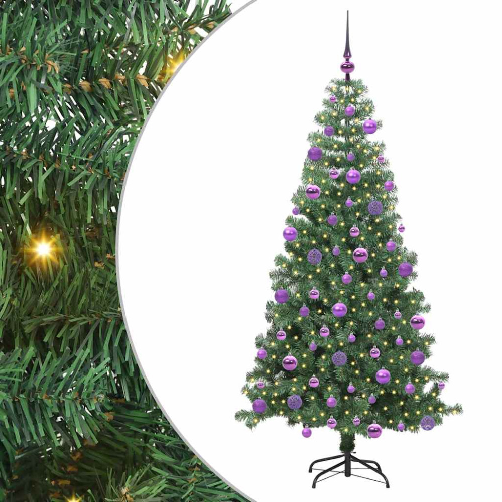 Produktbild för Julgran med 300 LED-lampor med stativ Grön 240 cm PVC