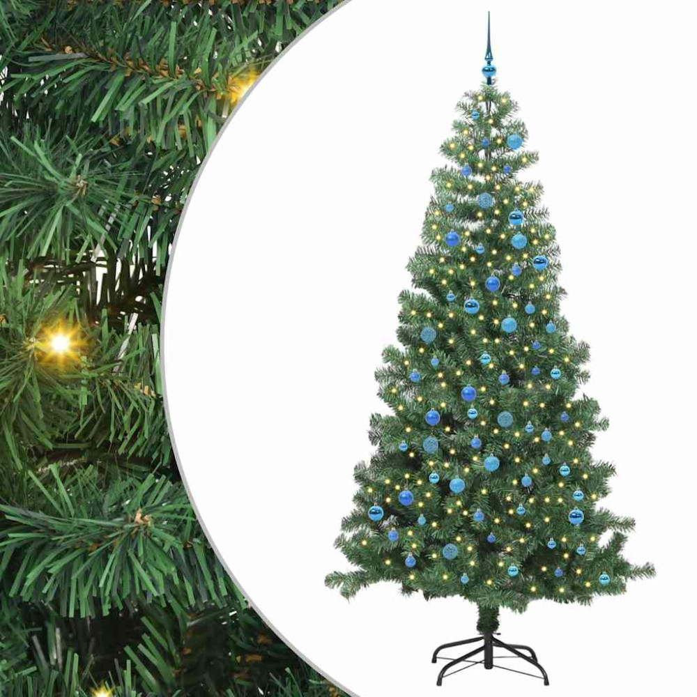 Produktbild för Julgran med 300 LED-lampor med stativ Grön 240 cm PVC