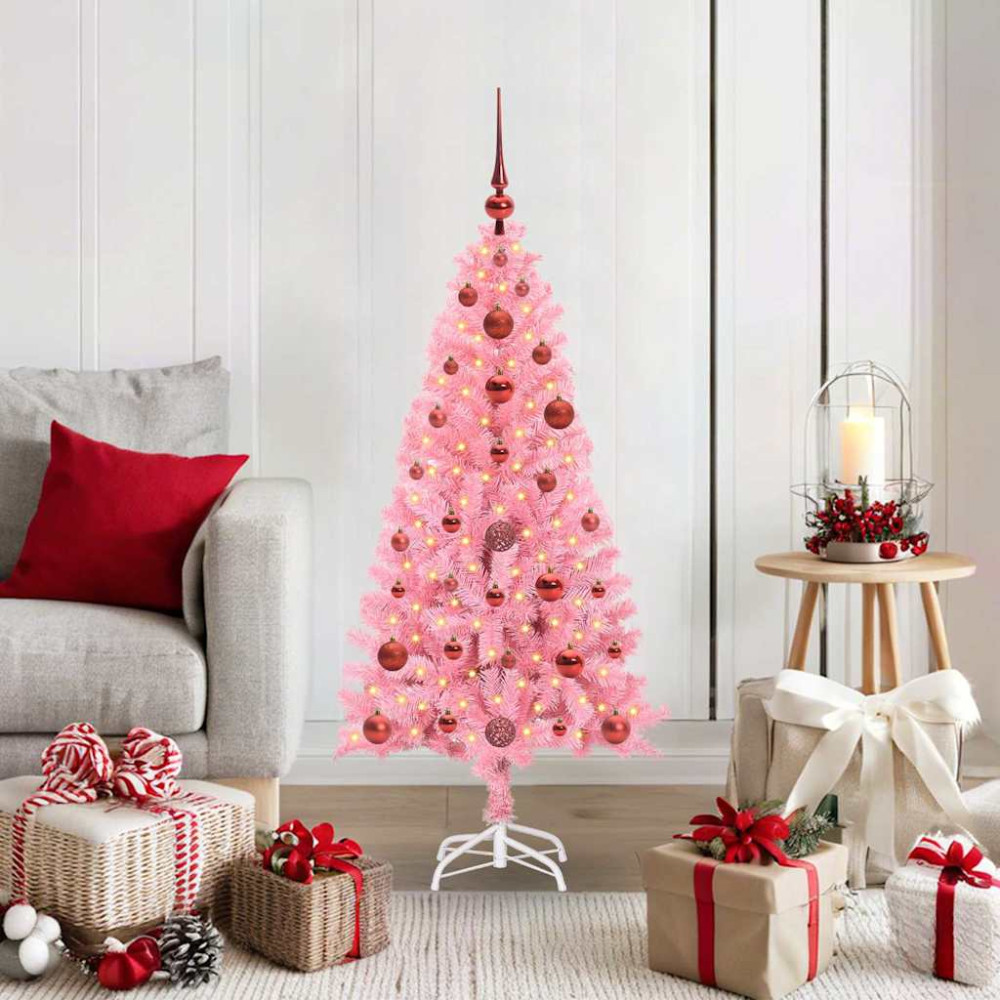 Produktbild för Julgran med 150 LED-lampor med stativ Rosa 120 cm PVC