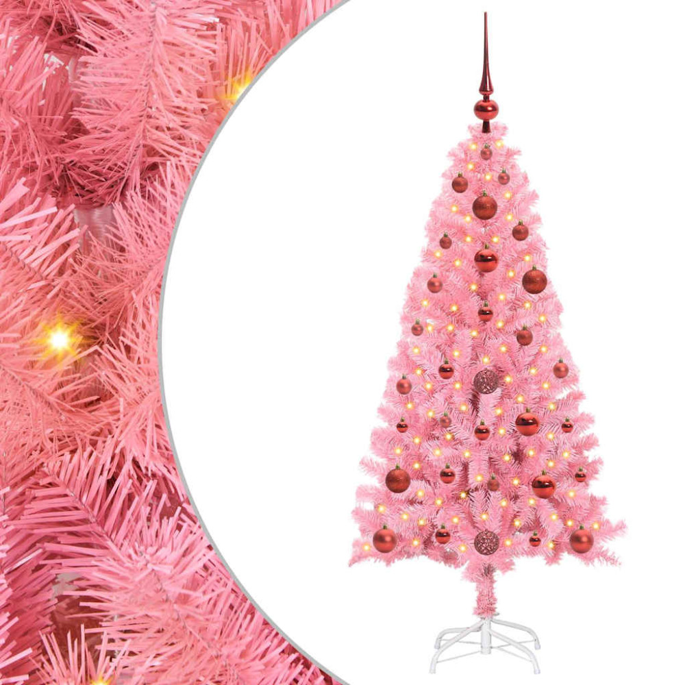 Produktbild för Julgran med 150 LED-lampor med stativ Rosa 120 cm PVC
