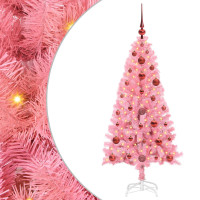 Produktbild för Julgran med 150 LED-lampor med stativ Rosa 120 cm PVC