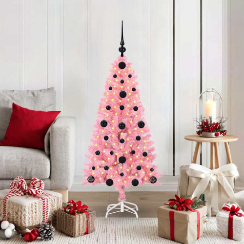 vidaXL Julgran med 150 LED-lampor med stativ Rosa 120 cm PVC