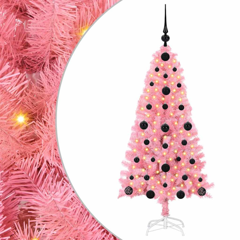 Produktbild för Julgran med 150 LED-lampor med stativ Rosa 120 cm PVC