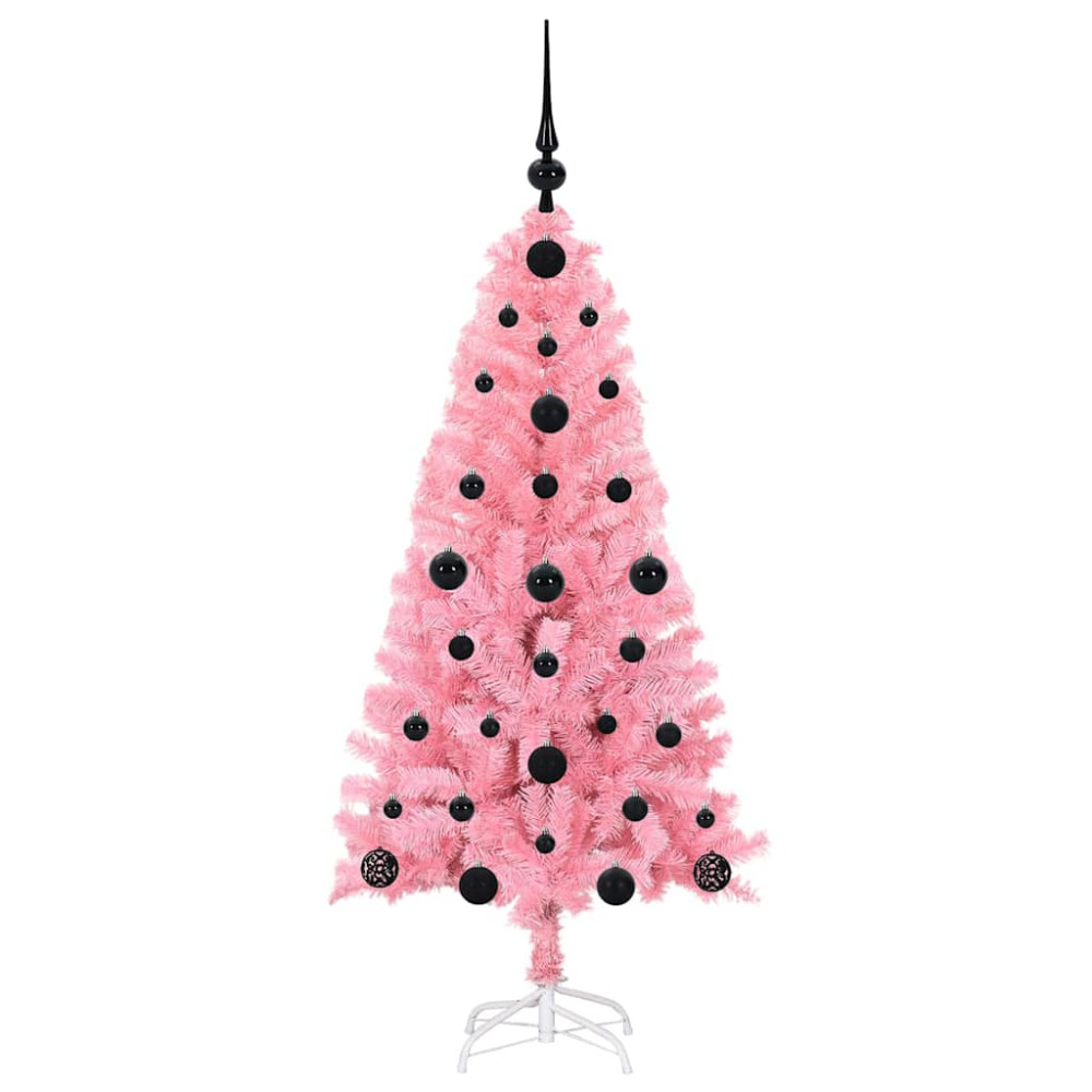 Produktbild för Julgran med 150 LED-lampor med stativ Rosa 120 cm PVC
