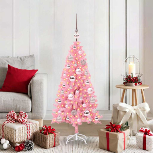 vidaXL Julgran med 150 LED-lampor med stativ Rosa 120 cm PVC