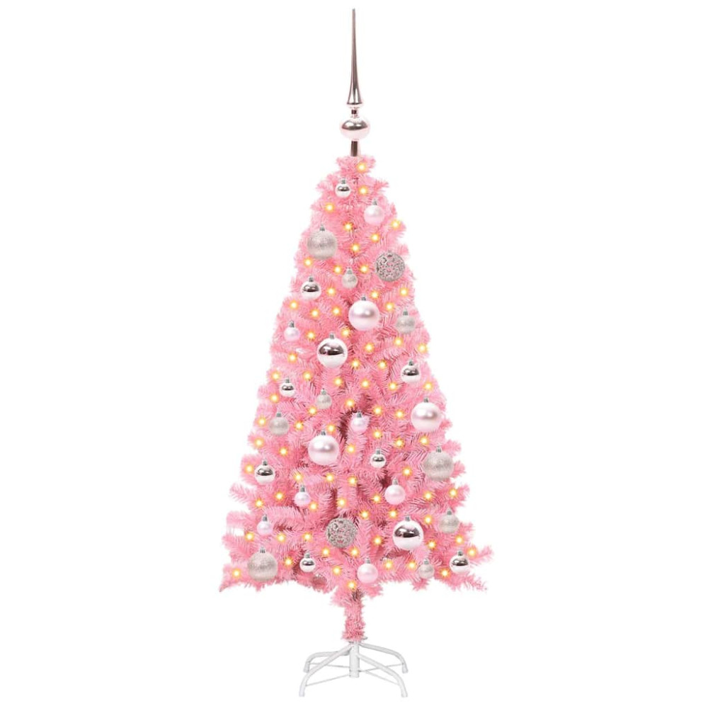 Produktbild för Julgran med 150 LED-lampor med stativ Rosa 120 cm PVC