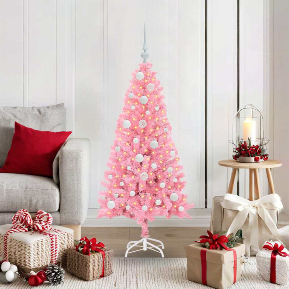 Produktbild för Julgran med 150 LED-lampor med stativ Rosa 120 cm PVC