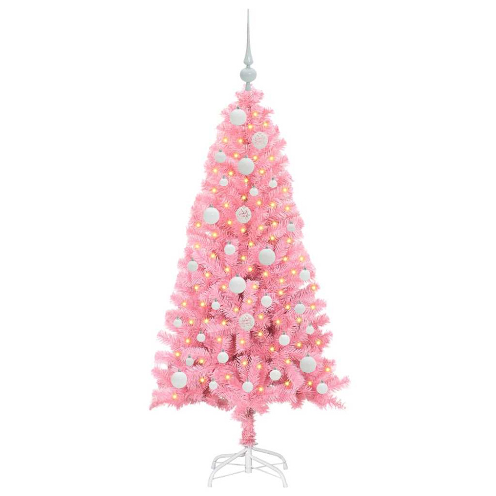 Produktbild för Julgran med 150 LED-lampor med stativ Rosa 120 cm PVC