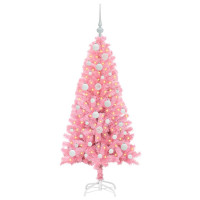 Produktbild för Julgran med 150 LED-lampor med stativ Rosa 120 cm PVC
