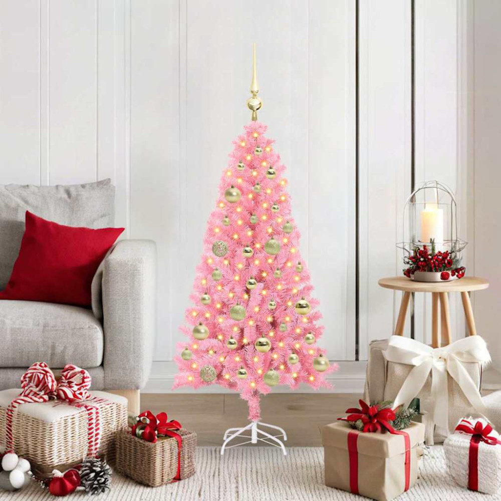Produktbild för Julgran med 150 LED-lampor med stativ Rosa 120 cm PVC