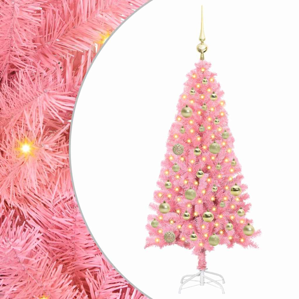 Produktbild för Julgran med 150 LED-lampor med stativ Rosa 120 cm PVC